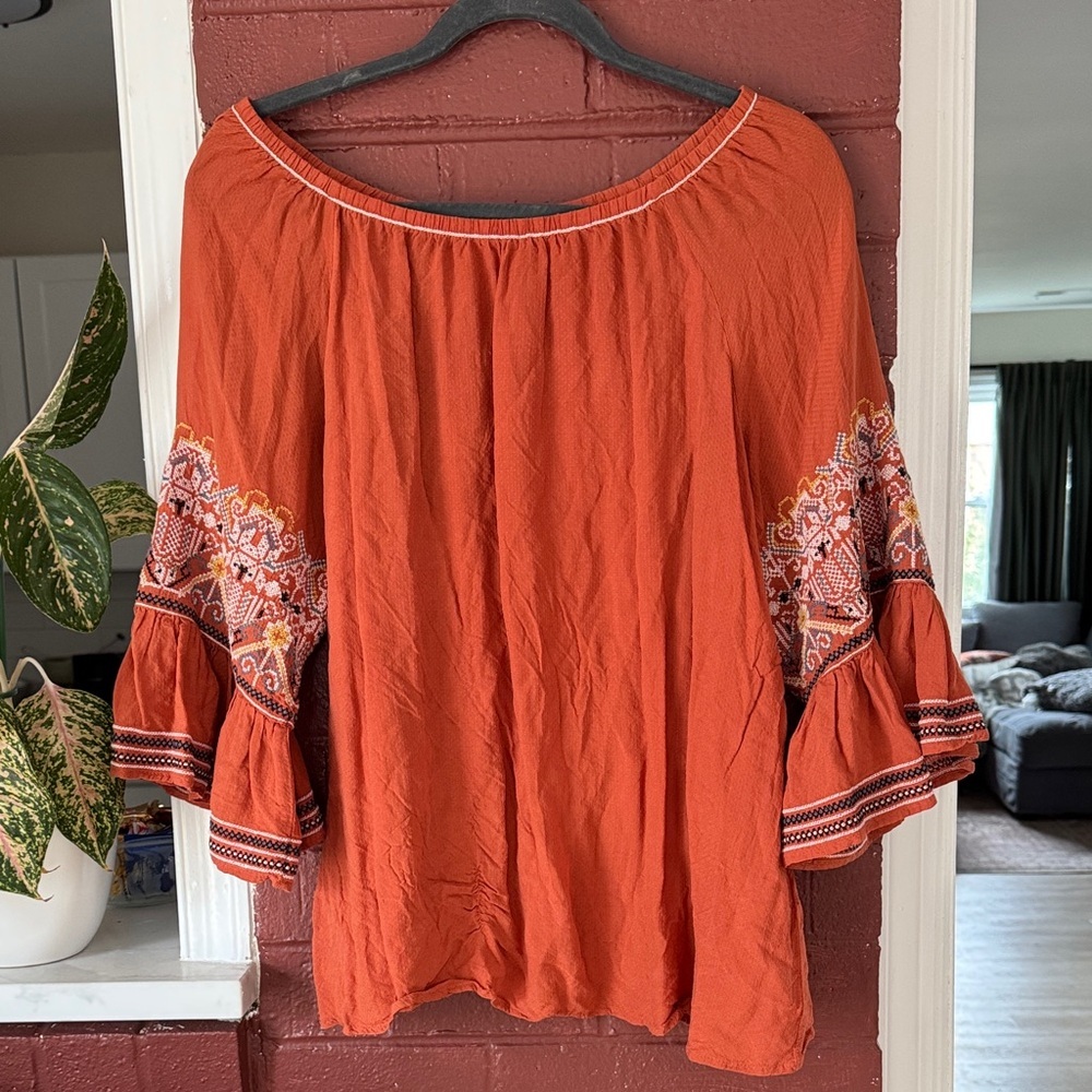 Max Studio Orange Embroidered Blouse
